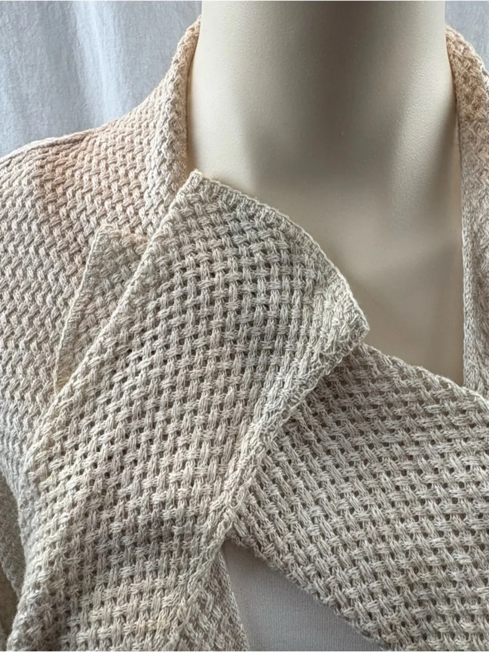 Joie Open-Front Cream Basketweave Knit Cardigan with Front Pockets L - Picture 8 of 10